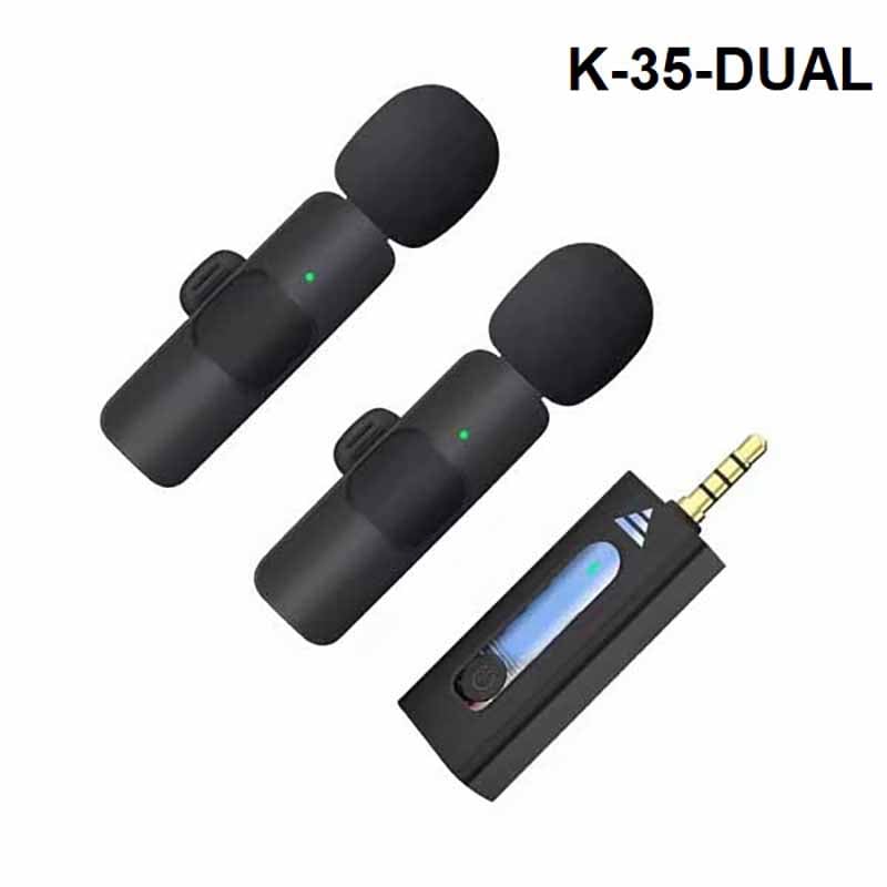 Picture of K35 Dual Wireless Microphone 3.5mm Supported for Camera, Sound card, Smartphone Dual Mic and single receiver
