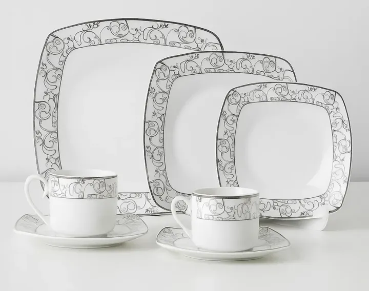 Picture of 36 pieces squire dinner set for gift and home decoration- 6 Dinner Plates, 6 Half Plates, 1 Rice Dish, 1 Curry serving bowl, 6 Soup Bowl,