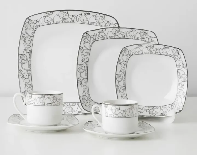 Picture of 36 pieces squire dinner set for gift and home decoration- 6 Dinner Plates, 6 Half Plates, 1 Rice Dish, 1 Curry serving bowl, 6 Soup Bowl,