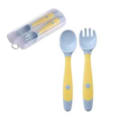 Picture of Silicone Baby Bendable Spoon Fork Utensils Set Kids Eating Training Auxiliary Food Toddler Twist Spoon Infant Children Tableware