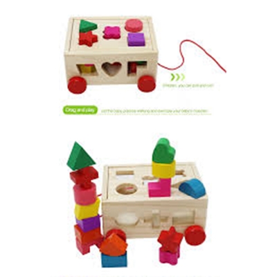 Picture of Wooden Shape Puzzle Sorting Toy Shape Sorter Car Toy Wooden Pull Push Car Educational Toys for Toddlers Kids Gift