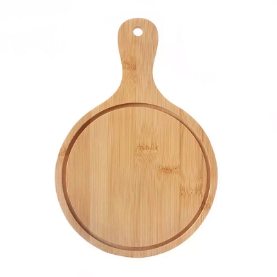 Picture of 10 inch Round Pizza Tray, Wooden Pizza Plate Tray with Handle, Baking Tray Pizza Stone Cutting Board Platter Pizza Cake Bakeware Tools