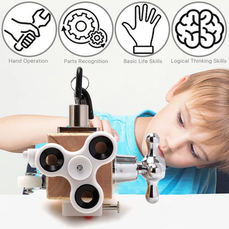 Picture of Activity Cube Busy Board, Wooden Montessori Toys Busy Cube for Kids Baby Travel Toy Wooden Educational Toy Fidget Cube Toddlers