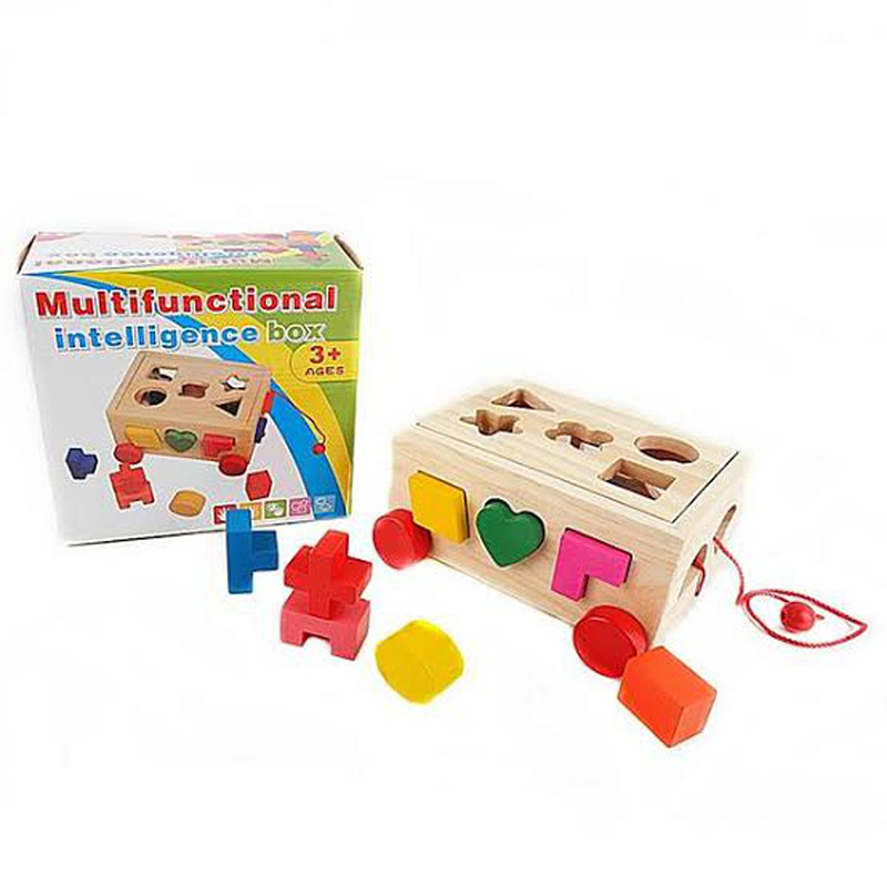 Picture of Wooden Shape Puzzle Sorting Toy Shape Sorter Car Toy Wooden Pull Push Car Educational Toys for Toddlers Kids Gift
