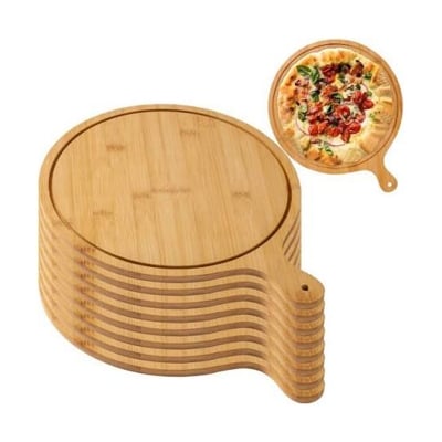 Picture of 10 inch Round Pizza Tray, Wooden Pizza Plate Tray with Handle, Baking Tray Pizza Stone Cutting Board Platter Pizza Cake Bakeware Tools