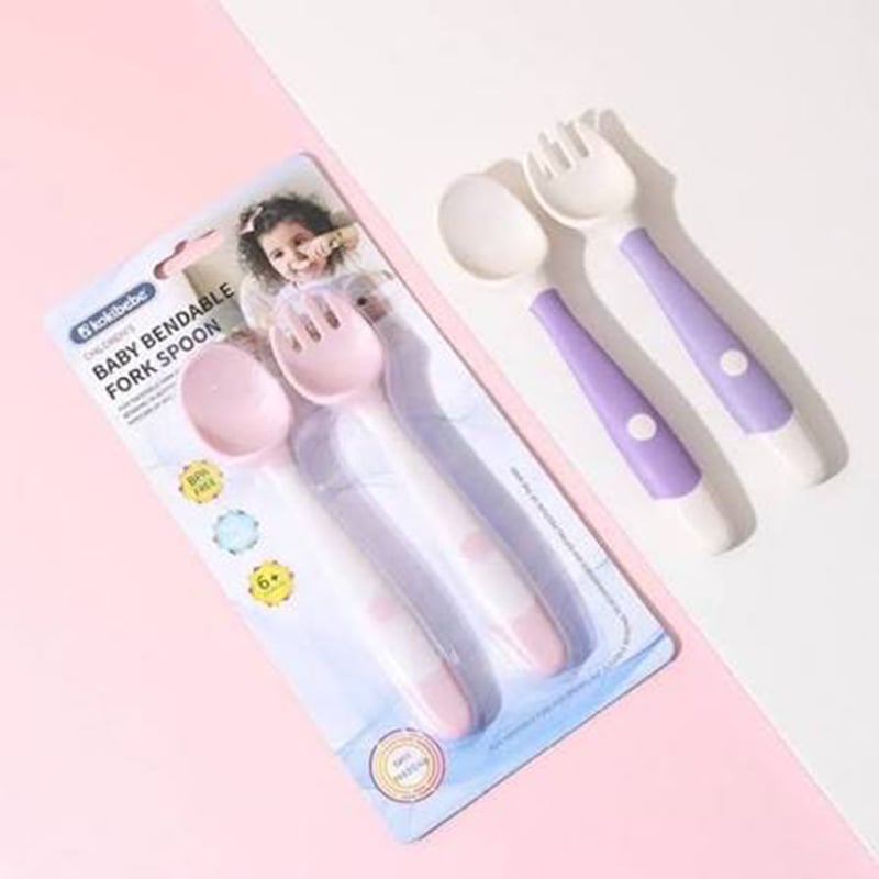 Picture of Silicone Baby Bendable Spoon Fork Utensils Set Kids Eating Training Auxiliary Food Toddler Twist Spoon Infant Children Tableware