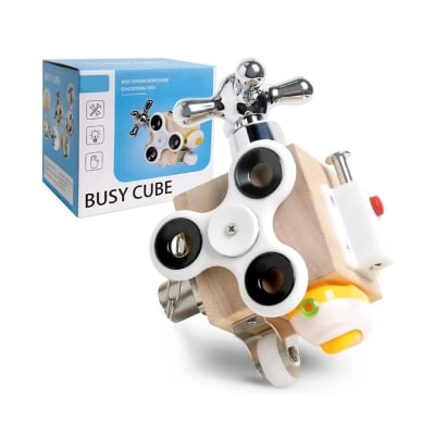 Picture of Activity Cube Busy Board, Wooden Montessori Toys Busy Cube for Kids Baby Travel Toy Wooden Educational Toy Fidget Cube Toddlers