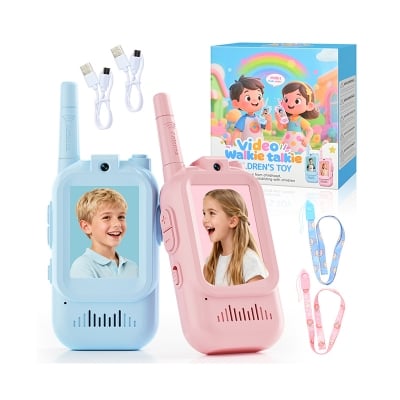 Picture of Video W.alkieT.alkies for Kids, Handheld 2 Pack Rechargeable Video Intercom Kids W.alkies T.alkies, Indoor Outdoor Toys for Family Games, Outside, Camping, Hiking for Boys Girls Ages 3-12 (Blue/Pink)
