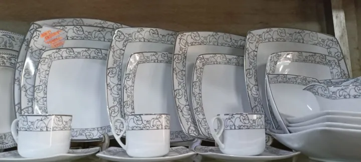 Picture of Premium Luxury 32 Pcs Porcelain Dinner Set - Silver -Export Quality