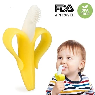Picture of Baby Teether Toys BPA Banana Teething Ring Silicone Chew Dental Care Toothbrush Nursing Beads Gift For Infant