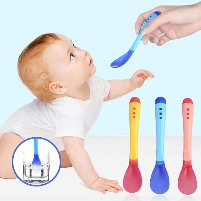 Picture of 3 Colors Temperature Sensing Spoon for Kids Boys Girls Silicone Spoon Feeding Baby Spoons Toddler Flatware Drop Shipping TSLM1