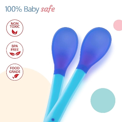 Picture of 3 Colors Temperature Sensing Spoon for Kids Boys Girls Silicone Spoon Feeding Baby Spoons Toddler Flatware Drop Shipping TSLM1