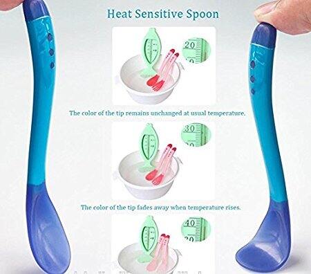 Picture of Heat Sensitive Baby Safety Spoons Heat Sensing Spoon  for Kids Boys Girls Silicone Spoon Feeding Baby Spoons Toddler Flatware