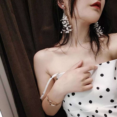 Picture of Punk 2021 New Fashion Earrings Elegant Temperament Simple Personality Full Of Stars Long Tassel Pearl Fish Line Ladies Earrings  it's easy to pick any festive gifts for her