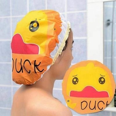 Picture of RetailCare Cute Cartoon Waterproof Shower Cap Resuable Lace Elastic Band Bath Hair Caps Hat Duck Exquisite