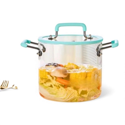 Picture of Heat-Proof Transparent Stockpot  High Borosilicate Glass, Silicone Handles, Safe for Open Flames-Blue