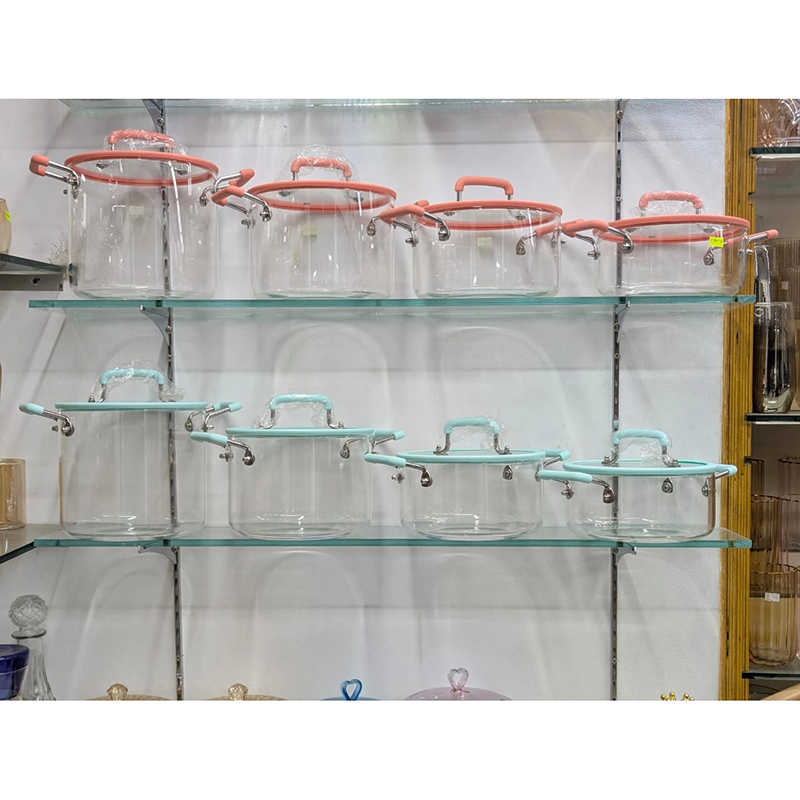 Picture of Heat-Proof Transparent Stockpot  High Borosilicate Glass, Silicone Handles, Safe for Open Flames-Blue