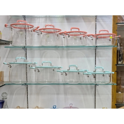 Picture of Heat-Proof Transparent Stockpot  High Borosilicate Glass, Silicone Handles, Safe for Open Flames-Blue