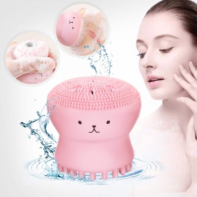 Picture of Facial Cleanser, Small Octopus Facial Cleansing Brush Pawfect Face Scrubber  3-in-1 Cute Silicone Pore Cleanser, Exfoliator, and Massager With Sponge  Korean Skincare Tool
