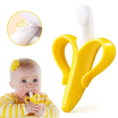 Picture of Silicone Teether Baby Teething Toys Banana Teether Infant Oral Care Toothbrush Chewing Toy Fruit Teethers High Quality And Safe