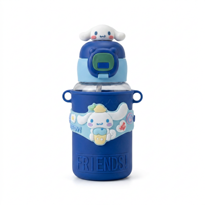 Picture of 550ML Cartoon Double Drinking Kids Thermos Cup, 316 Stainless Steel, Anti-Fall Portable Water Bottle, Straw Design, Food-Grade Safe Material, Lightweight, Perfect for Male and Female Students, School, Travel, Outdoor Fun, Gym-Blue