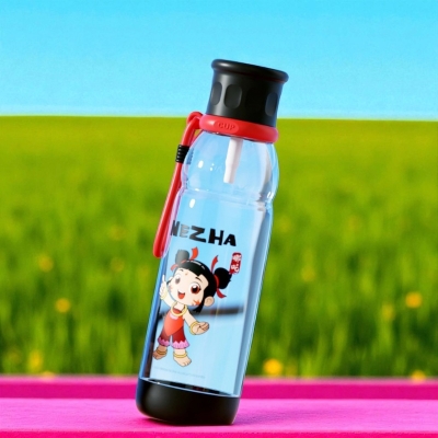Picture of 600ML Children’s Drinking Cup with Straw, Cute Creative Design, Food-Grade Plastic, Portable, Lightweight, Perfect for School, Summer Fun, Outdoor Activities, Travel, Picnic, Gym, Sports, and Everyday Hydration-Black