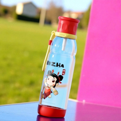 Picture of Children’s 600ML Portable Water Cup with Straw, Cute Creative Design, Food-Grade Plastic, Lightweight, Perfect for School, Summer Fun, Outdoor Drinking, Travel, Picnic, Sports, Gym, and Everyday Hydration Needs-Red