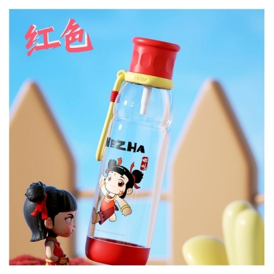 Picture of Children’s 600ML Portable Water Cup with Straw, Cute Creative Design, Food-Grade Plastic, Lightweight, Perfect for School, Summer Fun, Outdoor Drinking, Travel, Picnic, Sports, Gym, and Everyday Hydration Needs-Red