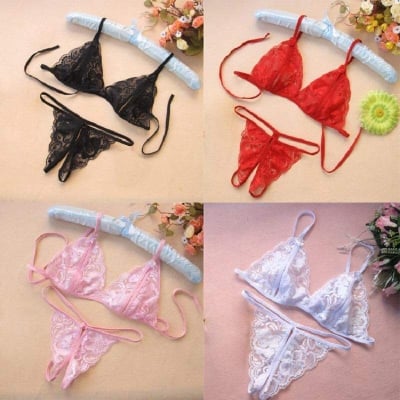 Picture of Young Beauty Sexy Lingerie Women Underwear Babydoll Sleepwear Bra + Gstring Set Babydoll Bikini Set NonPadded Bra & Panty Nightwear Lingerie