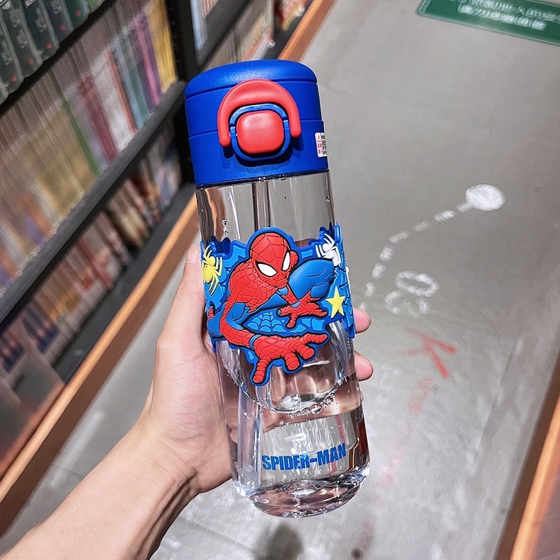 Picture of 600ML Disney Mickey Minnie Mouse Water Bottle for Kids, Large Capacity Sport Cup, Cartoon Spiderman Plastic Drink Bottle, Safe Food-Grade Material, Perfect Hydration Bottle for School, Outdoor, Gym, and Travel-Multicolor