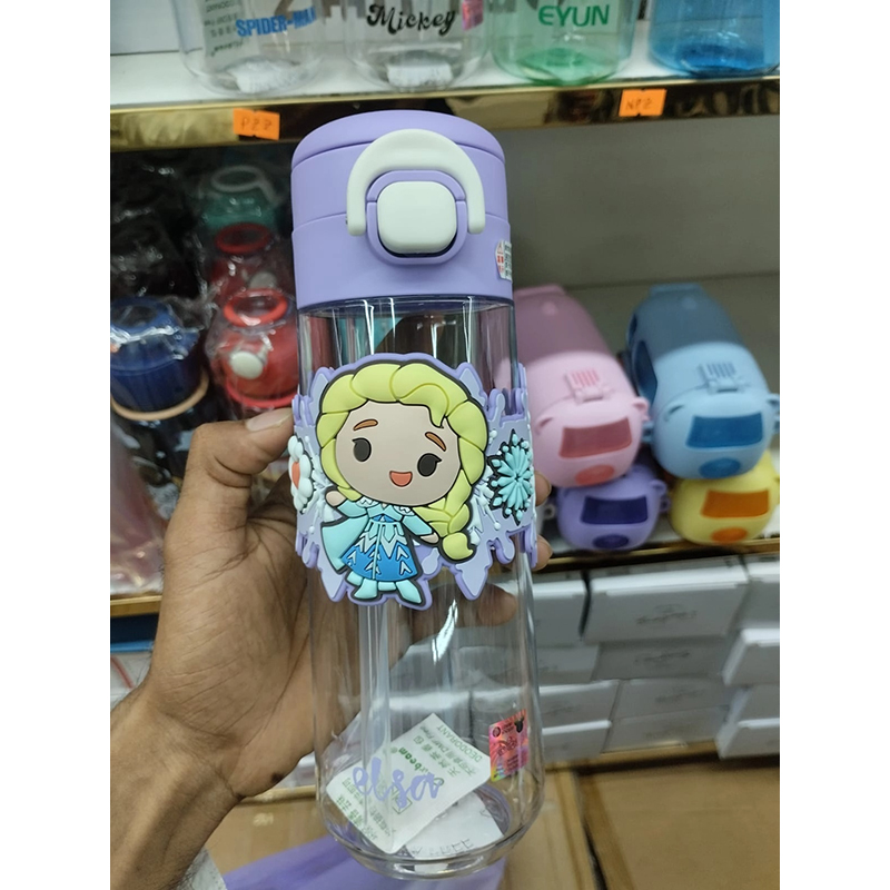 Picture of 600ml Kuromi Logo Water Bottle Spiderman Mickey Mouse Kids Kettle | Leak Proof Plastic Drinkware | Hot Cold Beverages Safe | Food Grade Material | Cartoon Children’s Drinking Cup with Handle | 1pcs-Multicolor