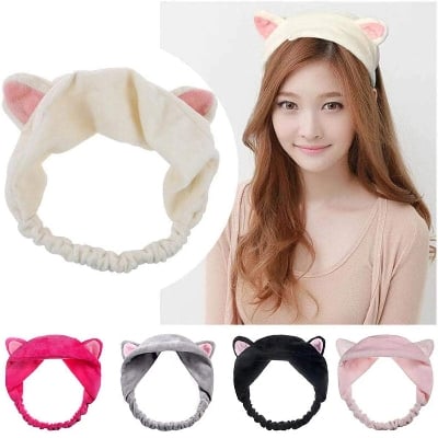Picture of Retail Care Women Headband, Lovely Cartoon Cat Ears Soft Elastic Women Hairband Face Washing Makeup Headband For Makeup Cosmetic Facial Shower Spa Elastic Hair Band Hairlace Headband - Hair Band