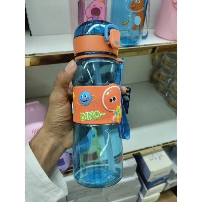 Picture of 600ml Summer Straw Water Cup Cute Cartoon Kids Students Portable Plastic Bottle with Handle Leakproof BPA Free Reusable Drinkware for Boys Girls School Office Outdoor Travel-Multicolor