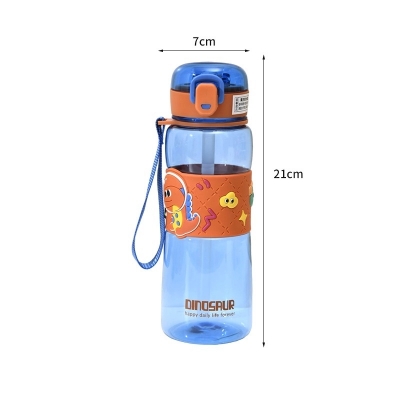 Picture of 600ml Summer Straw Water Cup Cute Cartoon Kids Students Portable Plastic Bottle with Handle Leakproof BPA Free Reusable Drinkware for Boys Girls School Office Outdoor Travel-Multicolor