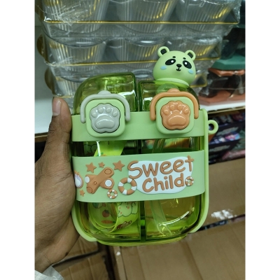 Picture of 500ml Kids Cartoon Panda Water Bottle with Straw | Cute Plastic Drinking Cup for Children | Durable Food Grade Material | Portable Double Drink Mug for School Travel Home Daily Use green
