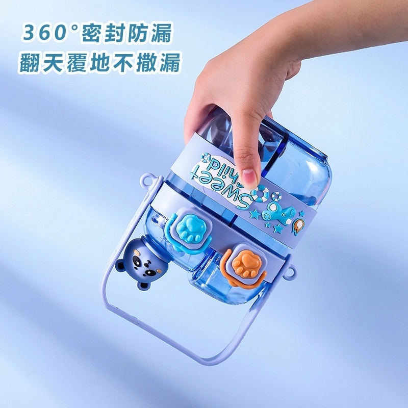Picture of 500ml Kids Cartoon Panda Water Bottle with Straw | Cute Plastic Drinking Cup for Children | Durable Food Grade Material | Portable Double Drink Mug for School Travel Home Daily Use Pink