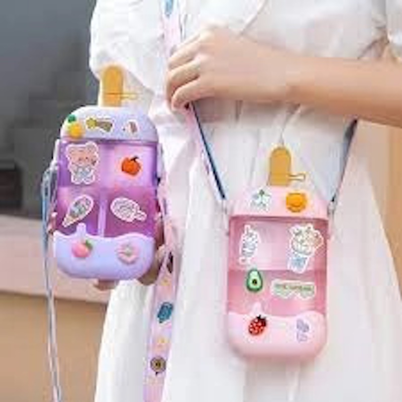Picture of Kawaii Water Bottle 450ml Retro Camera Design with Straw Cute BPA-Free Plastic Drinking Cup for Adults Kids Travel Gift with 2D 3D Stickers Unique Water Bottles for Everyday Hydration-Multicolor