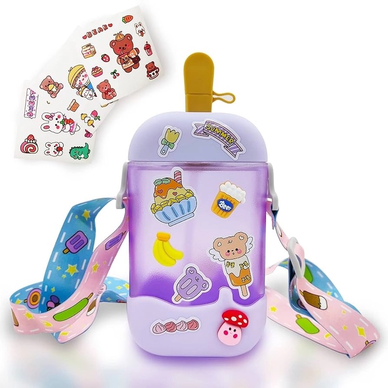 Picture of Kawaii Water Bottle 450ml Retro Camera Design with Straw Cute BPA-Free Plastic Drinking Cup for Adults Kids Travel Gift with 2D 3D Stickers Unique Water Bottles for Everyday Hydration-Multicolor