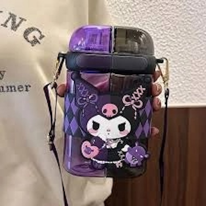 Picture of Hello Kitty Double Drink Plastic Water Cup Large 680ml Cartoon Square Straw Cup for Kids Cute Kawaii Style Durable Food Grade Material Portable Travel Water Bottle Birthday Gift Random Color-Purple