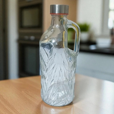 Picture of High-quality 1000ml transparent glass water bottle with a leak-proof S.S. cap, designed for keeping water and juice fresh and easily portable for all your activities.-Multicolor