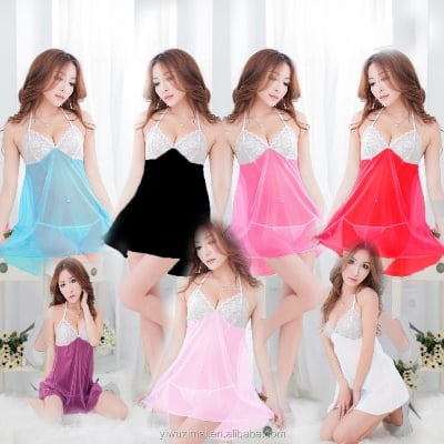 Picture of Women Lace Sexy Passion Lingerie Halter Babydoll G-string Nightwear Dress
