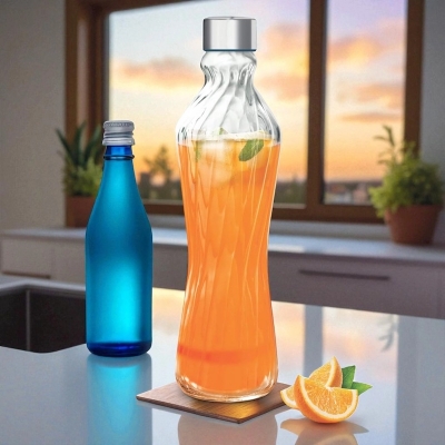 Picture of Maximise Style  1 Liter Twisted Glass Solid Water Bottle – Clear Body, Silver Toned Cap for Contemporary Homes & Offices.-Multicolor
