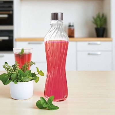 Picture of Sophisticated 1 Liter Twisted Glass Solid Water Bottle – Clear Body, Silver Cap for Elegant Serving & Everyday Hydration.-Multicolor