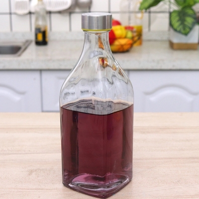 Picture of Functional 1000ml Square Glass Drinkware | Reusable Bottle for Water, Milk & Cold Beverage Storage.-Multicolor