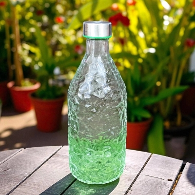 Picture of Buxton 1000ML Clear Hammered Glass Bottle – A Reusable and Versatile Option for Water, Milk, and Juices, Perfect for Health-Conscious Living.-Multicolor
