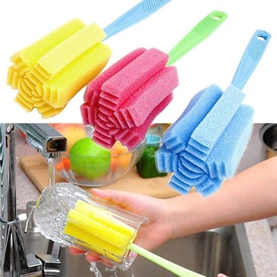 Picture of 1Pcs Sponge Cleaning Brush Long Plastic Handle Feeding Bottle Milk Bottle Cleaner Cup Cleaning Brush for Glass Winebottle Coffee Tea Glasses Pot Water Bottle,(Yellow)