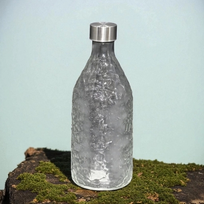 Picture of Buxton 1000ML Clear Glass Bottle with Hammered Texture – Reusable and Durable for Water, Milk, and Beverages; a Smart Hydration Investment.-Multicolor