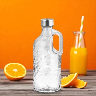 Picture of Modern Design 1000ml Hammered Glass Water Bottle, Portable with Handle, Air-Tight Stainless Steel Cap – Perfect for Juices, Smoothies, and On-the-Go.-Multicolor