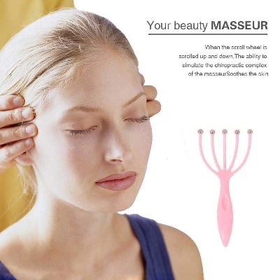 Picture of Scalp Massager Tool Protable Handheld Five Fingers Claw Steel Ball Relaxation Head Massager For Home Office Travel (Pink)