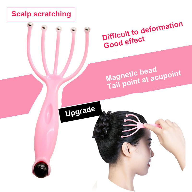 Picture of Scalp Massager Tool Protable Handheld Five Fingers Claw Steel Ball Relaxation Head Massager For Home Office Travel (Pink)